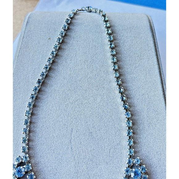 1950's Blue Rhinestone Mid Century Vintage Choker Necklace, Prom Formal Jewelry - Picture 5 of 12